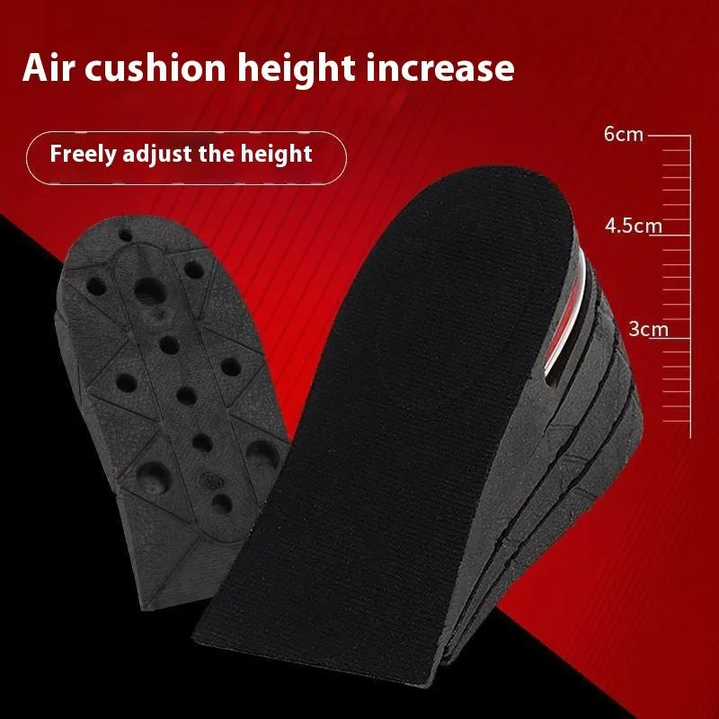 Black height increasing insole with layered design, half insole and full pad options, suitable for shoe sizes 35 to 44