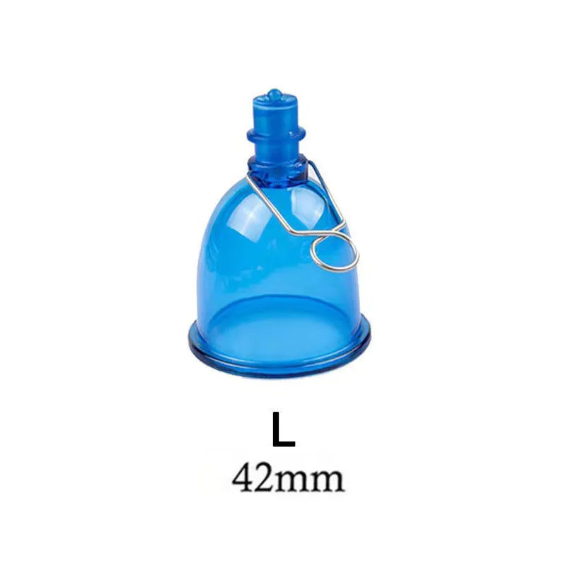 Blue silicone men's physical stretch exerciser in small, medium, and large cup sizes
