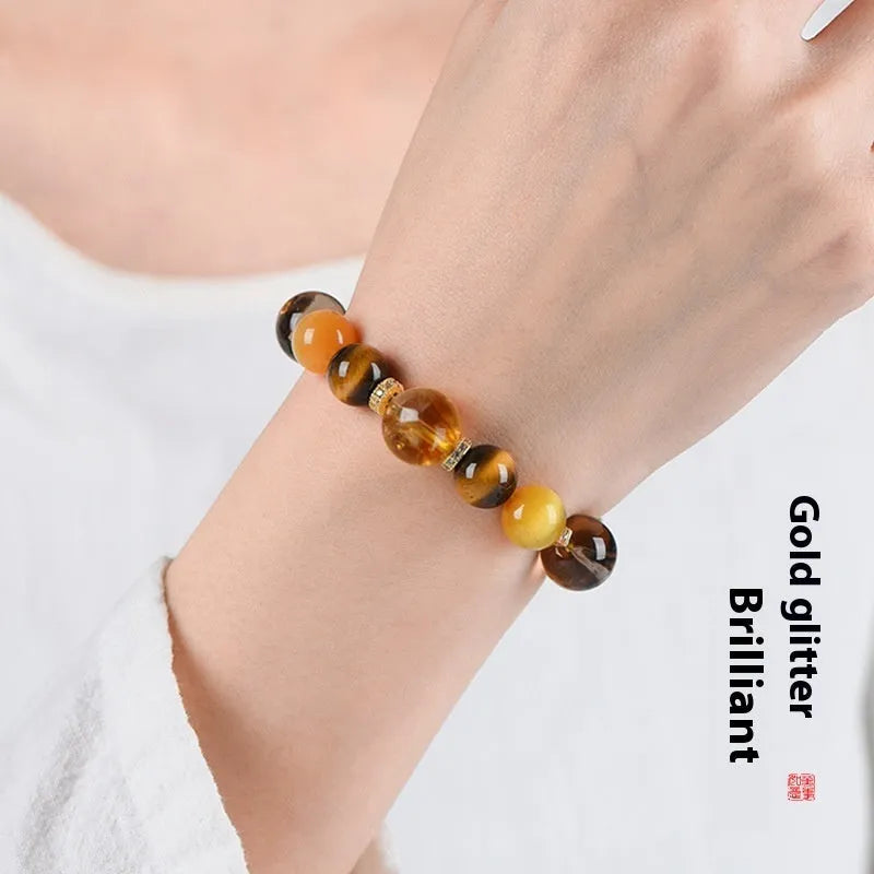 Women's natural yellow tower crystal string beads bracelet with 10mm Jinba design