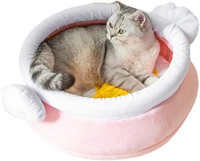 Pink honey pot-shaped cat sofa bed with magic wand decoration and a removable nest pad.