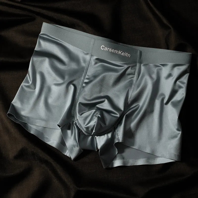 Men's colourblock ice silk underwear in nylon fabric showing seamless construction