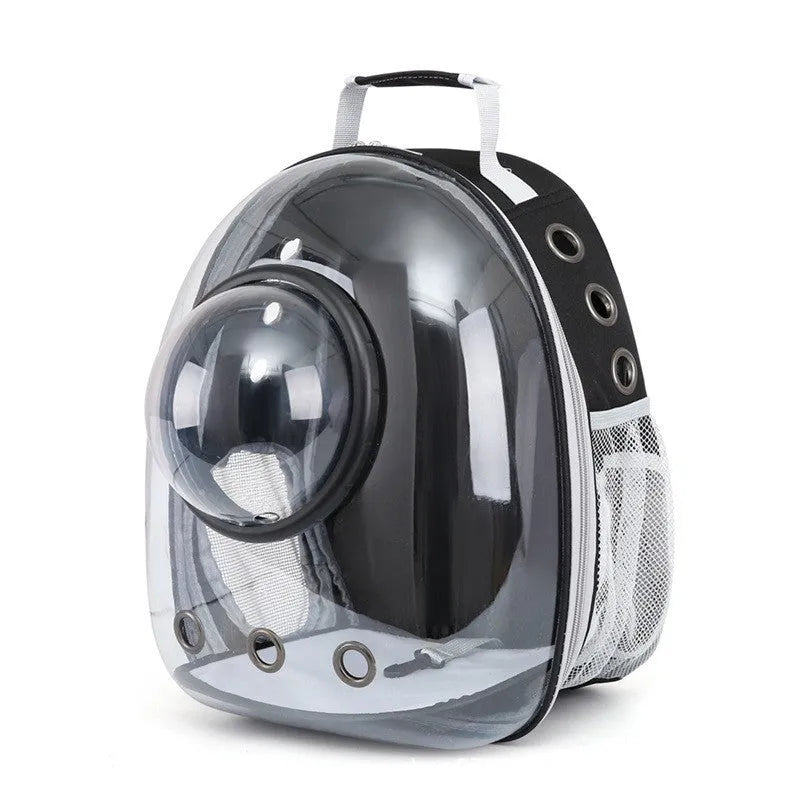 Grey hard-shell pet carrier bag with side opening for medium-sized cats or small dogs.