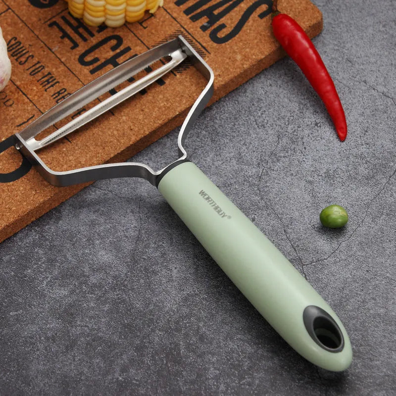 Multifunctional Stainless Steel Kitchen Melon and Fruit Peeler Peeler with Paring Knife Household Large Cutting Tool Modern Simplicity Green