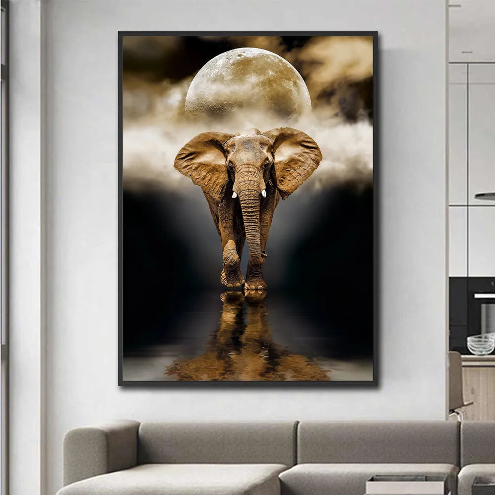 Creative home decor elephant canvas painting in black, frameless flat print on oil on canvas