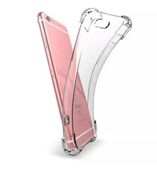 Transparent shockproof TPU iPhone case showing compatibility with multiple iPhone models