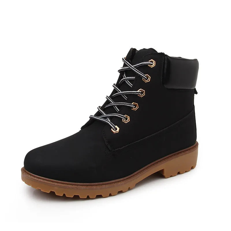 Pink men's high-top Martin boots with velvet lining and flat 1-3cm heel on round toe