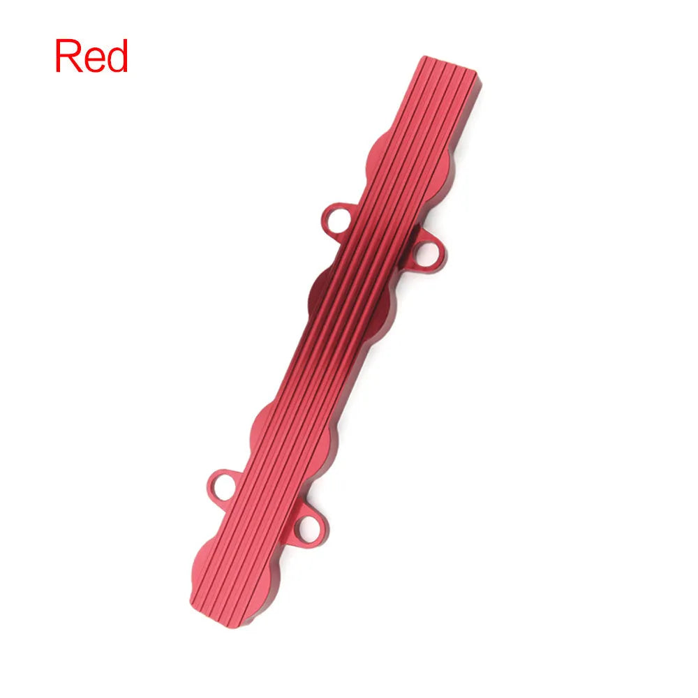 Aluminium alloy engine harness mounting bracket in blue, red, and silver colour options.