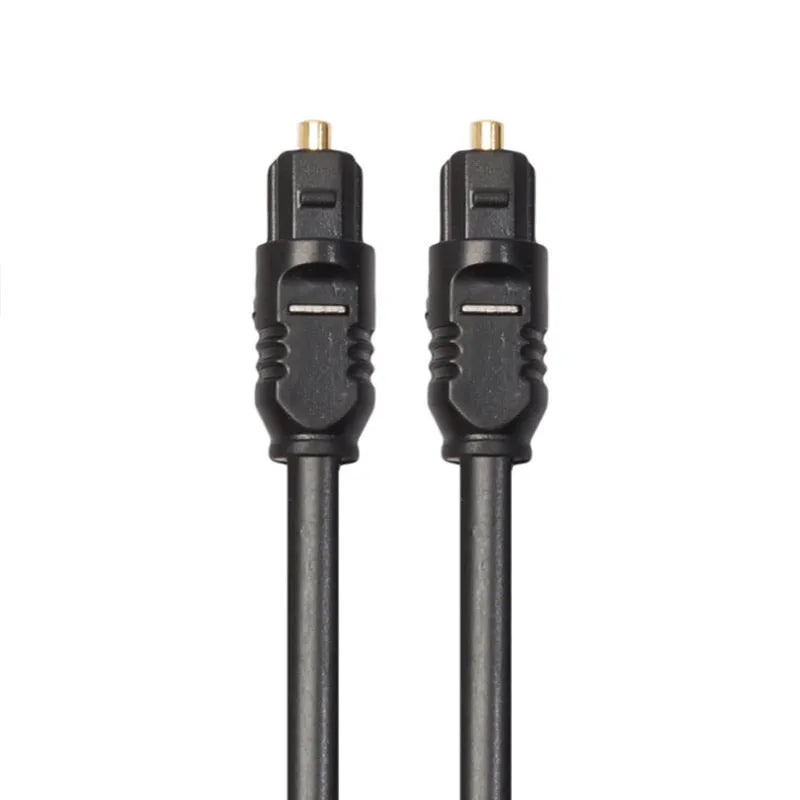 Black 2m Toslink digital audio cable with square optical connectors