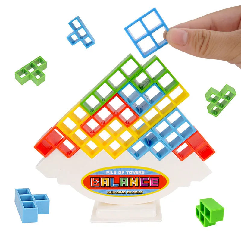 Plastic balance stacking board game with colourful blocks, chassis and base for kids and adults