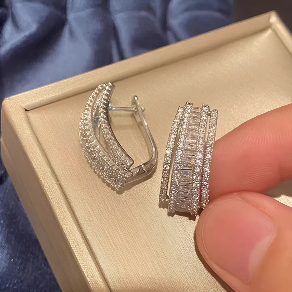 Geometric zircon stud earrings in white gold colour plating for women casual wear
