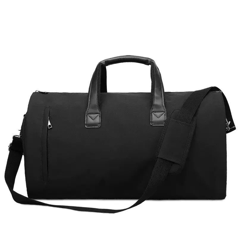 Men's oval travel bag in light grey showing internal compartments for wet-dry separation and organisation