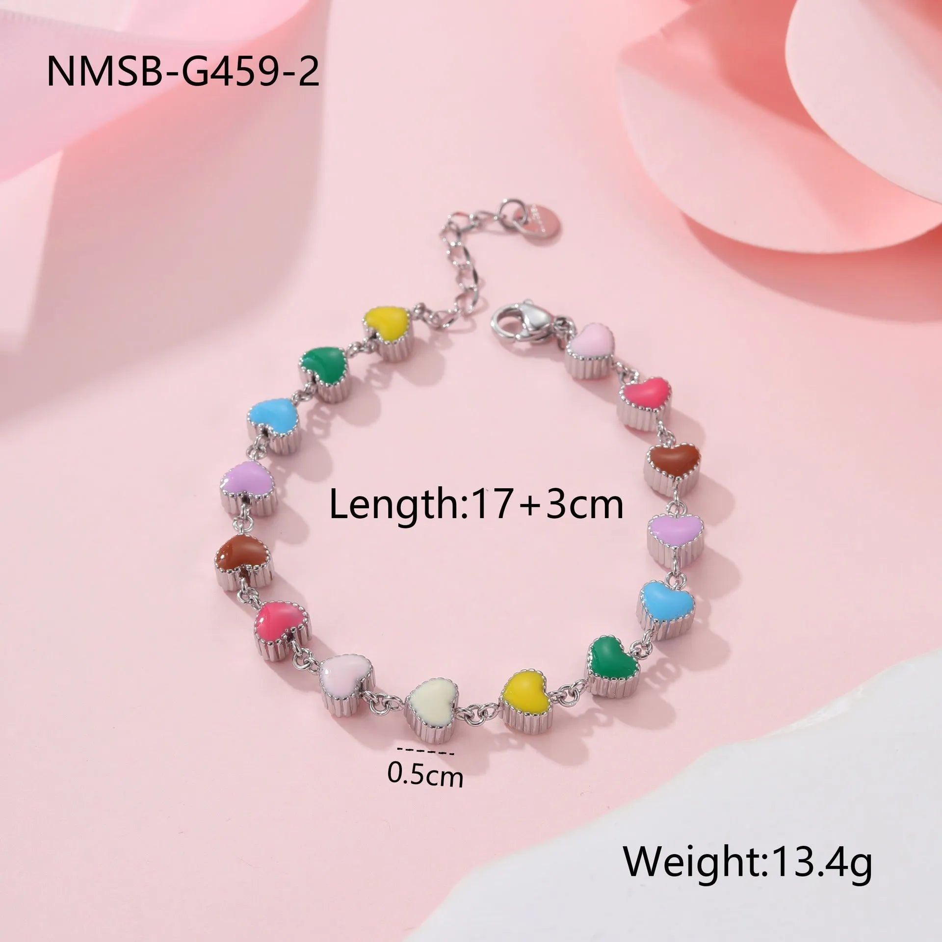 18K stainless steel heart-shaped bracelet with electroplated gold or steel finish