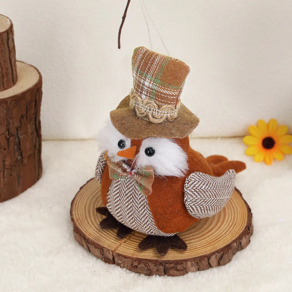 Thanksgiving owl harvest bird window hanging pendant ornament in orange or green polyester cloth