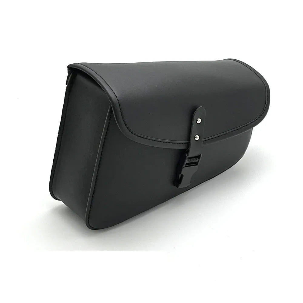 Black PU leather motorcycle swingarm saddlebag mounted on Harley Sportster