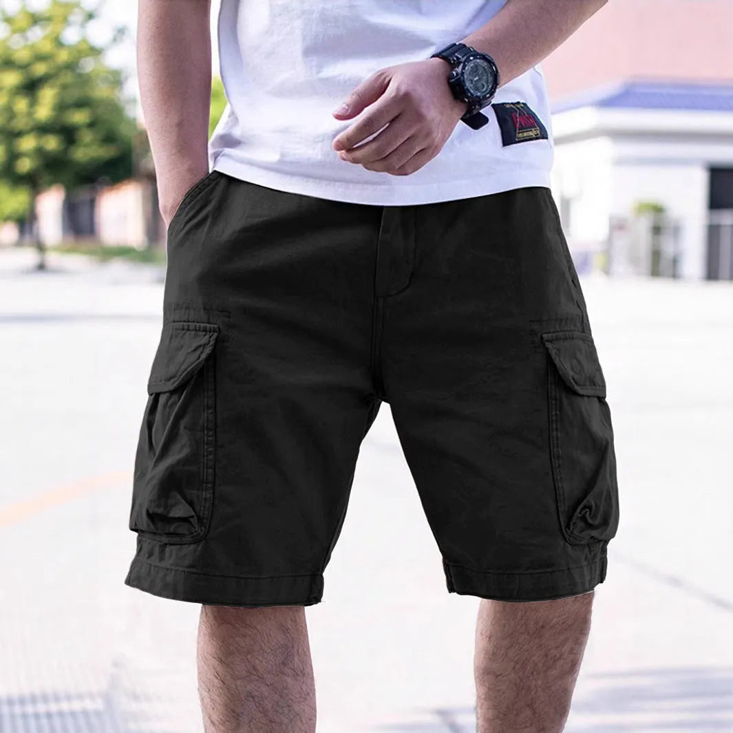 Men's cotton blend workwear shorts with micro-elastic stretch in loose fit for summer