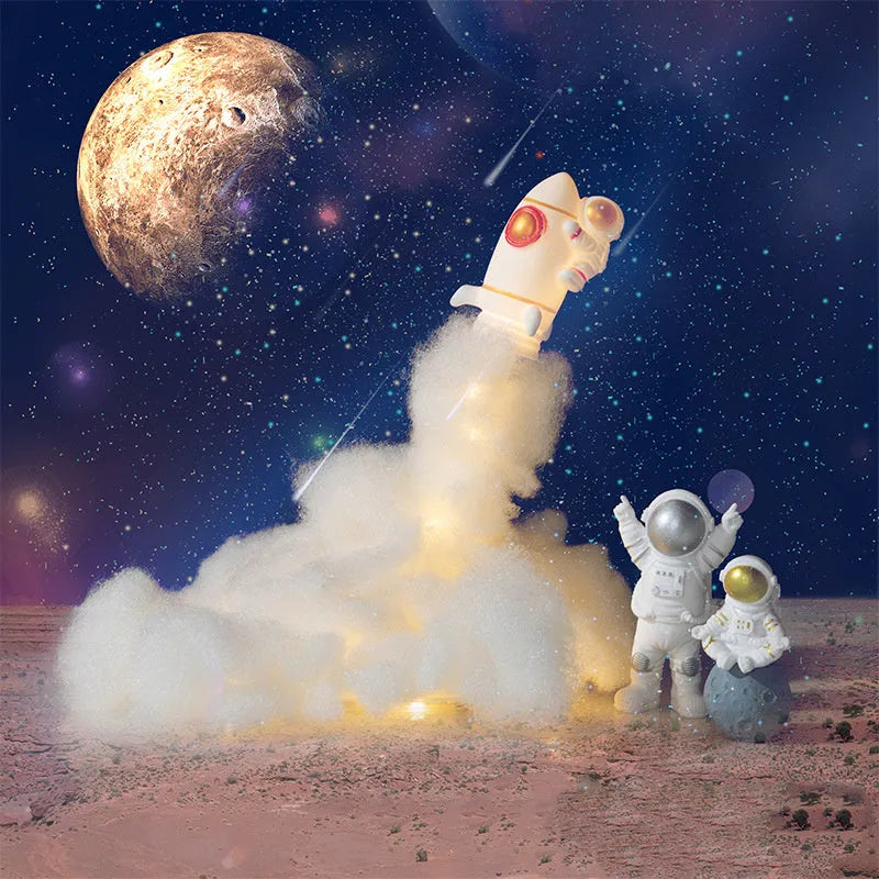DIY astronaut rocket LED night light kit with warm white illumination and complete assembly materials