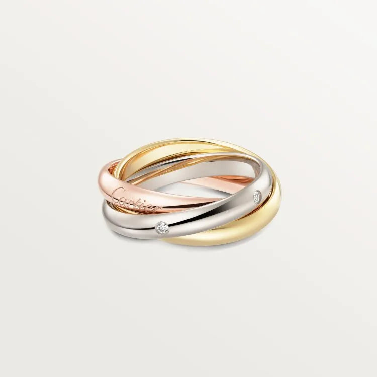 A silver couple ring with a U-shaped geometric design, shown in a choice of full diamond, half diamond, or no diamond settings.