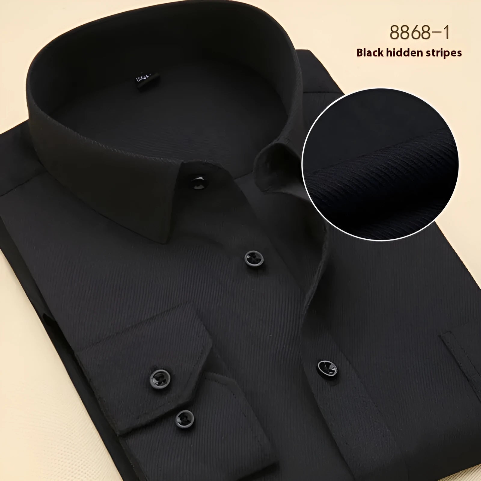 Men's black cotton long sleeve business shirt with slim fit and regular cut design