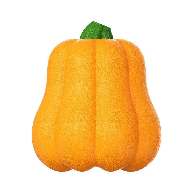 Plastic molar-shaped dog toy with rope attachment in pumpkin colour