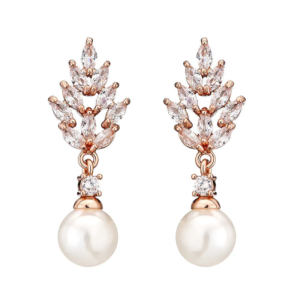 Geometric floral earrings with micro inlaid zircon in three plating options