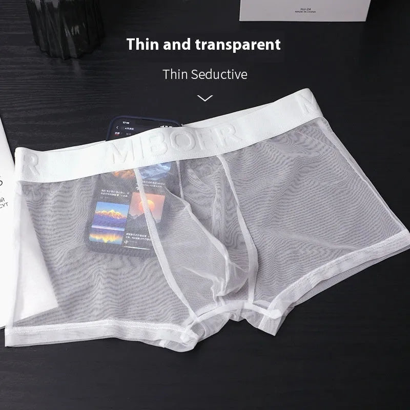 Men's thin invisible breathable boxer shorts in quick drying polyester fabric showing colour options