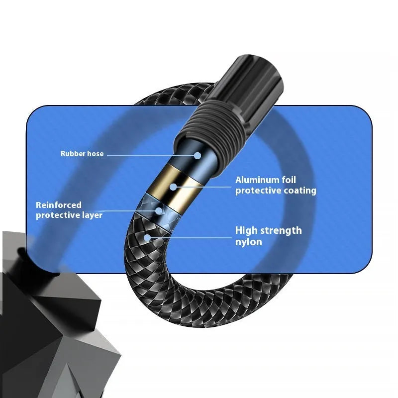 Black portable electric tyre inflator with digital display and LED lighting for vehicle and bicycle tyres