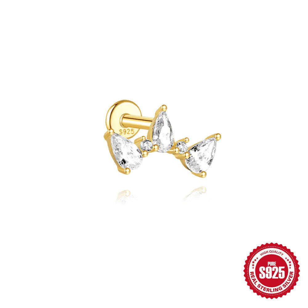 S925 sterling silver water drop earrings with a flat spiral design in a gold electroplated finish.