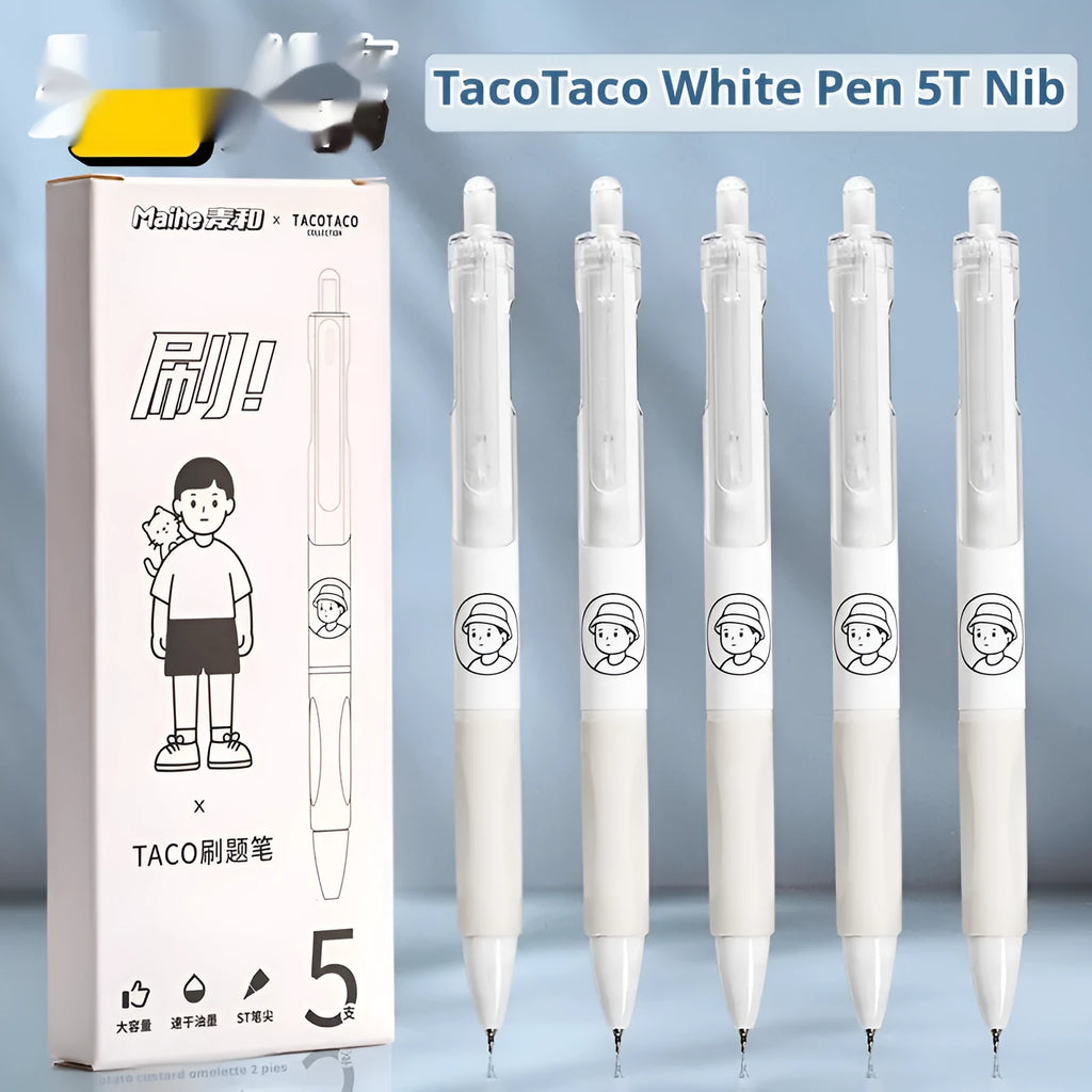 Five black 0.5mm ballpoint pens with plastic shells for student and office use