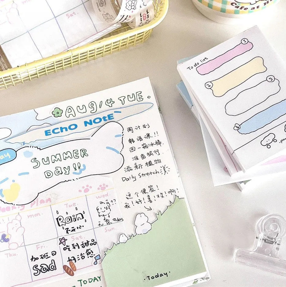 Cartoon hand account sticky notes in six designs showing multiple size options