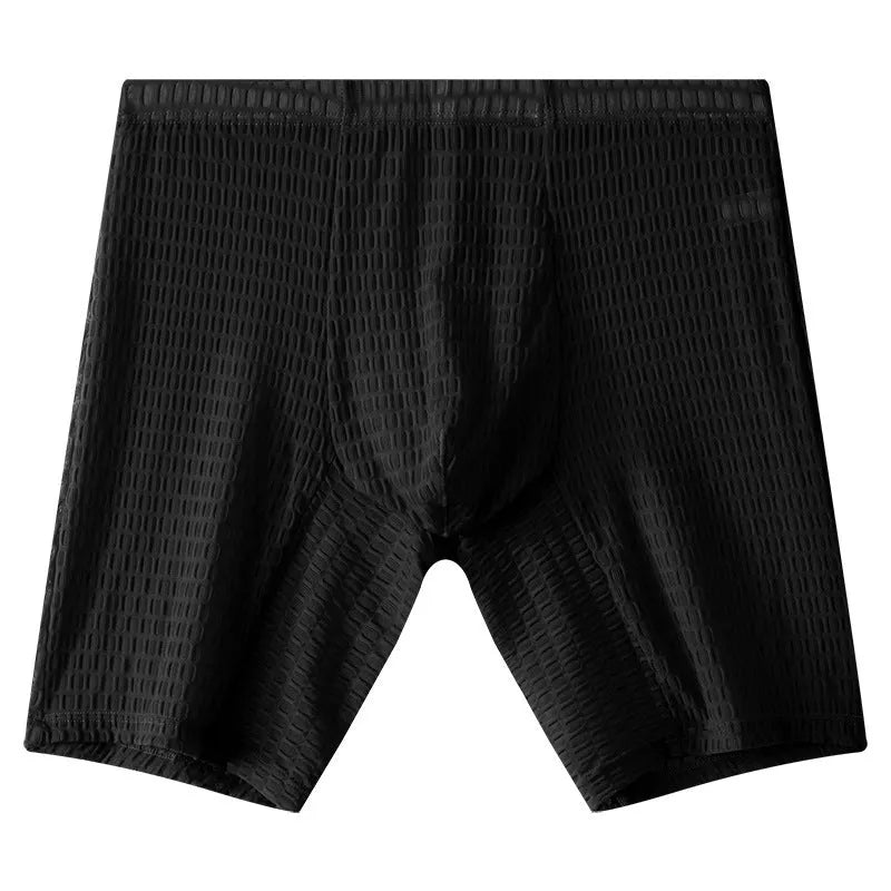 Men's lengthened transparent lace boxers in nylon fabric with mid waist design