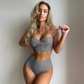 Women's high-waisted plaid split bikini swimsuit in polyester available in four colours