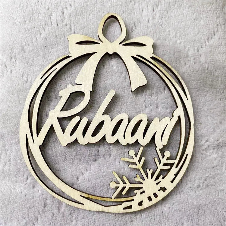 Hollow wooden Christmas tree pendant with DIY carving for English name, American style, 11 variations