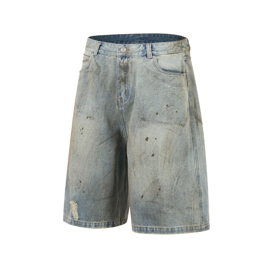 Men's blue cropped denim jeans with straight leg design and zipper fly in street fashion style