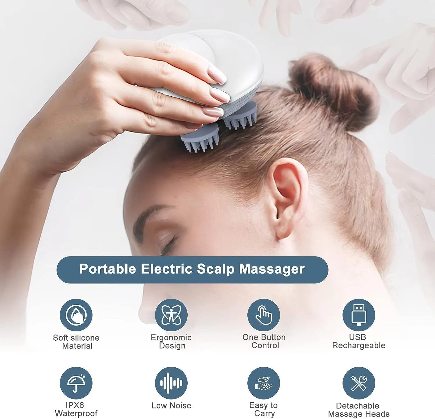 Electric cat massager with four rotating heads in blue colour