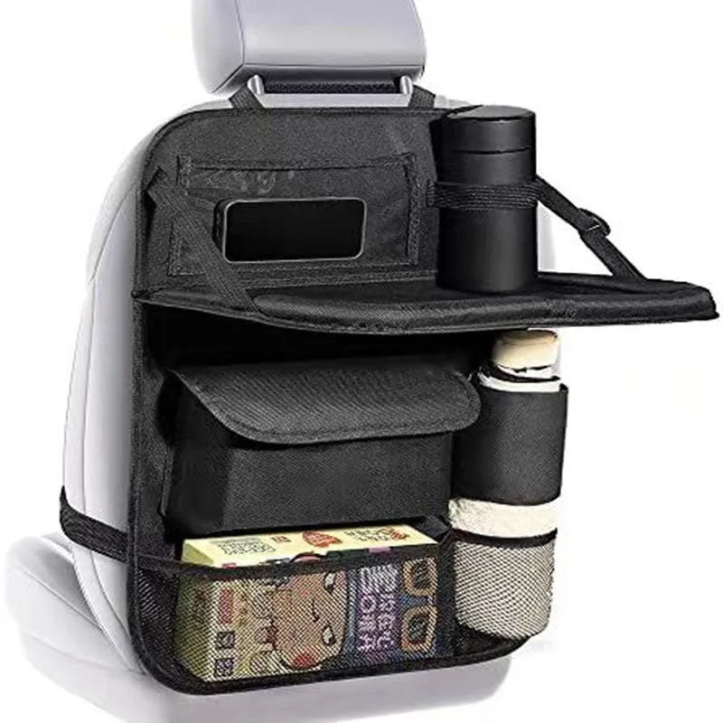 Black Oxford cloth car seat back storage bag measuring 42x30 cm with hanging design for vehicle organisation