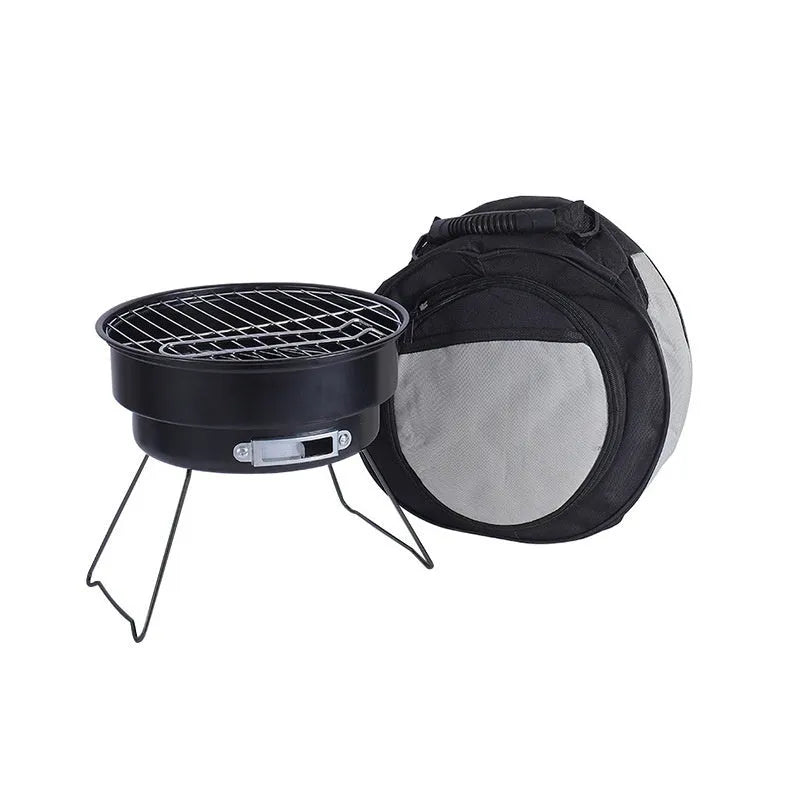 Small outdoor folding round ice stove with barbecue grill and accessories for 1-2 people