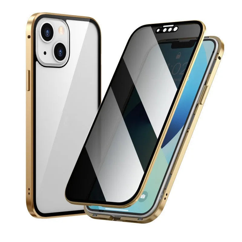 A solid-colour magnetic iPhone case with an integrated metal frame, shown in black, for use with magnetic car mounts.