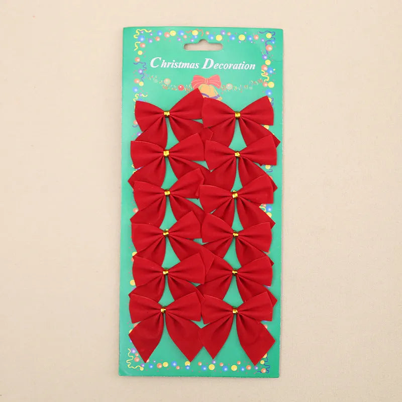 Single 5 cm polyester Christmas decoration bow in a choice of gold, red, red-gold, or silver colours.