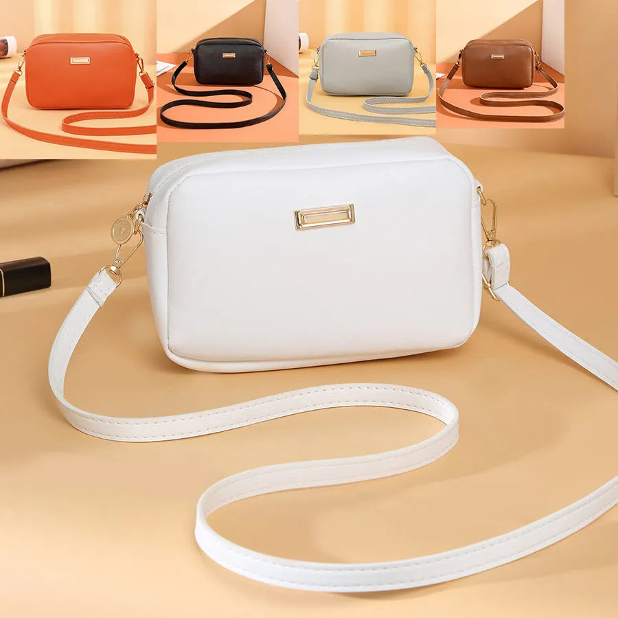 Women's solid colour PU leather shoulder bag with three-dimensional pockets in urban simplicity style