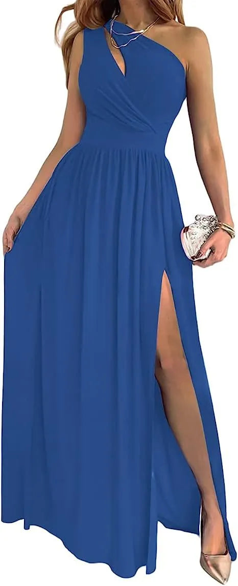 Women's one shoulder high split cocktail maxi dress in soft fabric