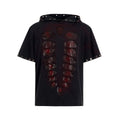 Black men's hooded short-sleeved T-shirt with sequin details and a loose fit.