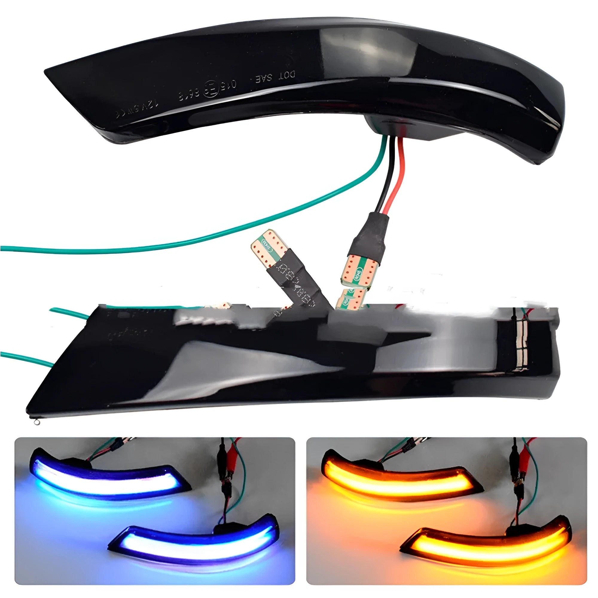 Ford Focus Mondeo rearview mirror waterfall light with blue and yellow LED options