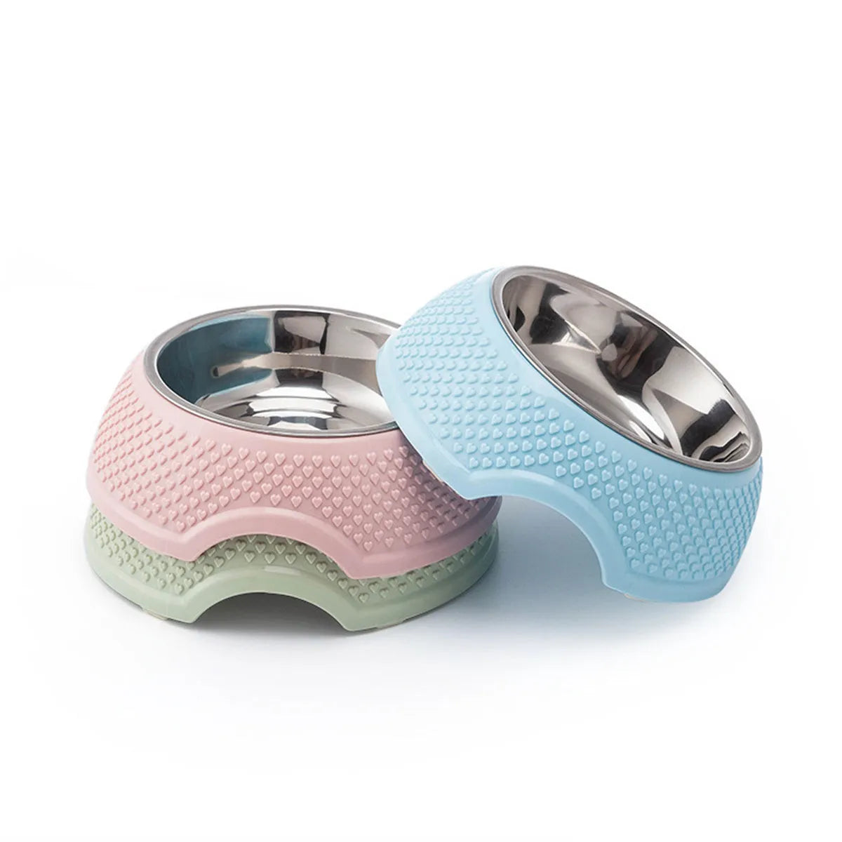 Blue stainless steel pet bowl with non-slip base for cats and dogs