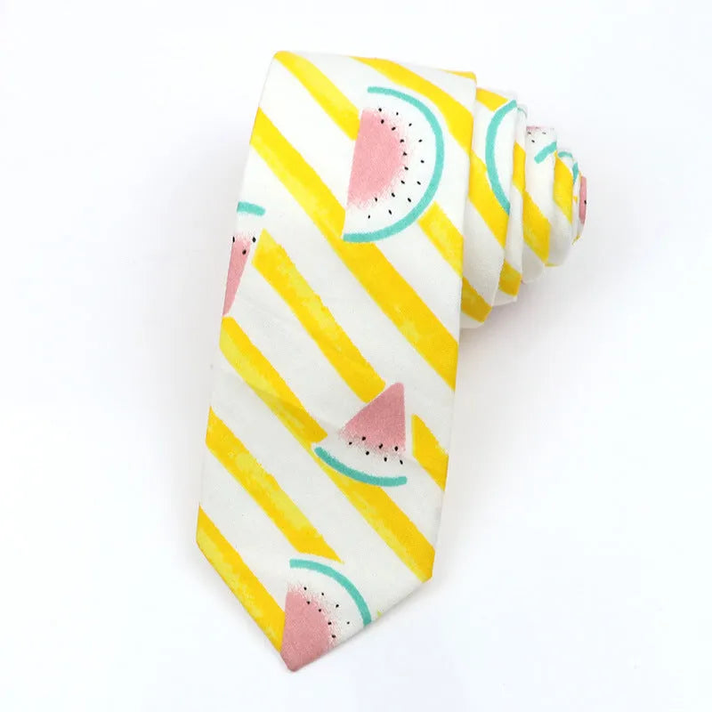 Korean style narrow men's cotton bow tie with a printed cartoon pattern, shown in colour GH21-01.