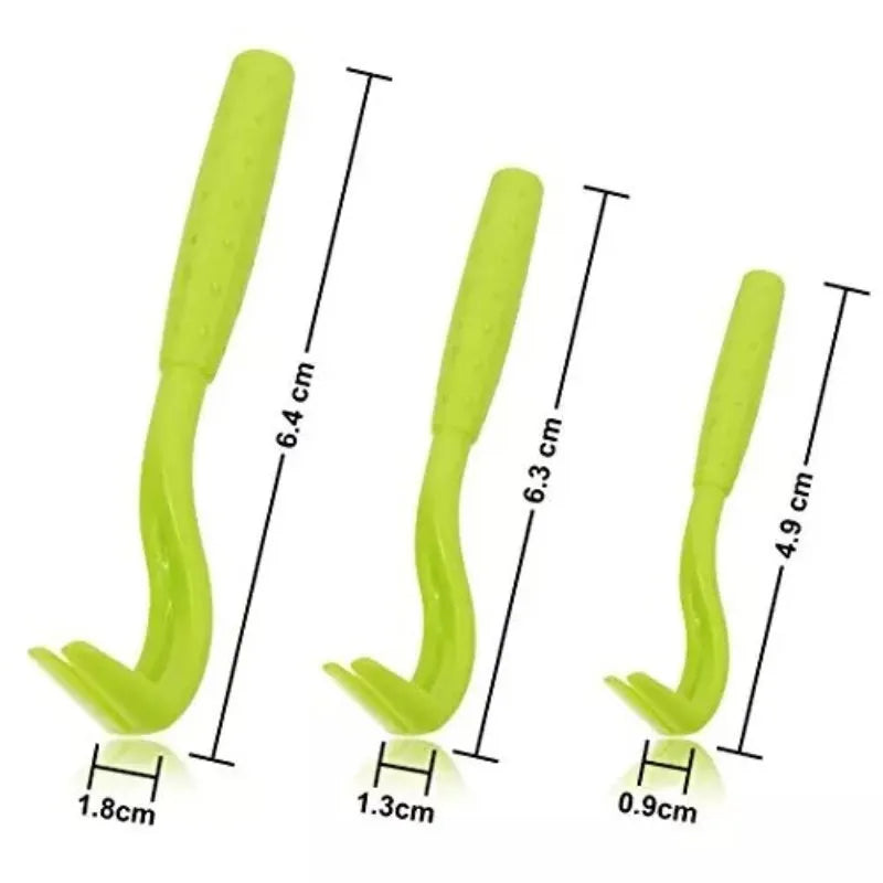 Three plastic tick removal hook tools for pet grooming in blue and green colours