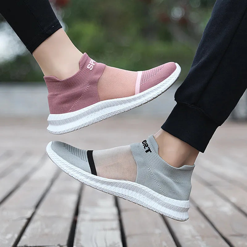 Flyknit sock shoes with tassel laces and hollow design in khaki colour