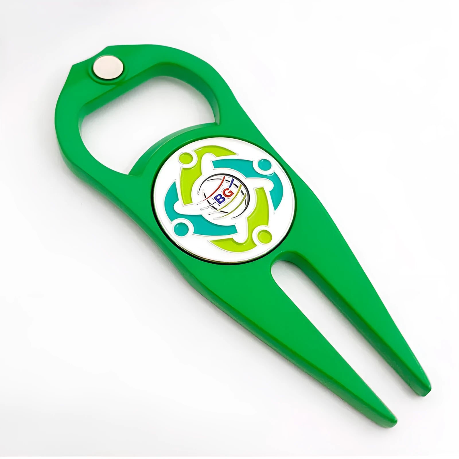 Zinc alloy golf ball yoke bottle opener tool in black, green, and silver colour options