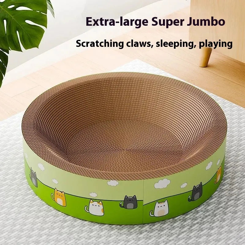 Large round cat scratch board with deep pit design on integrated base in HK Round Pit colour