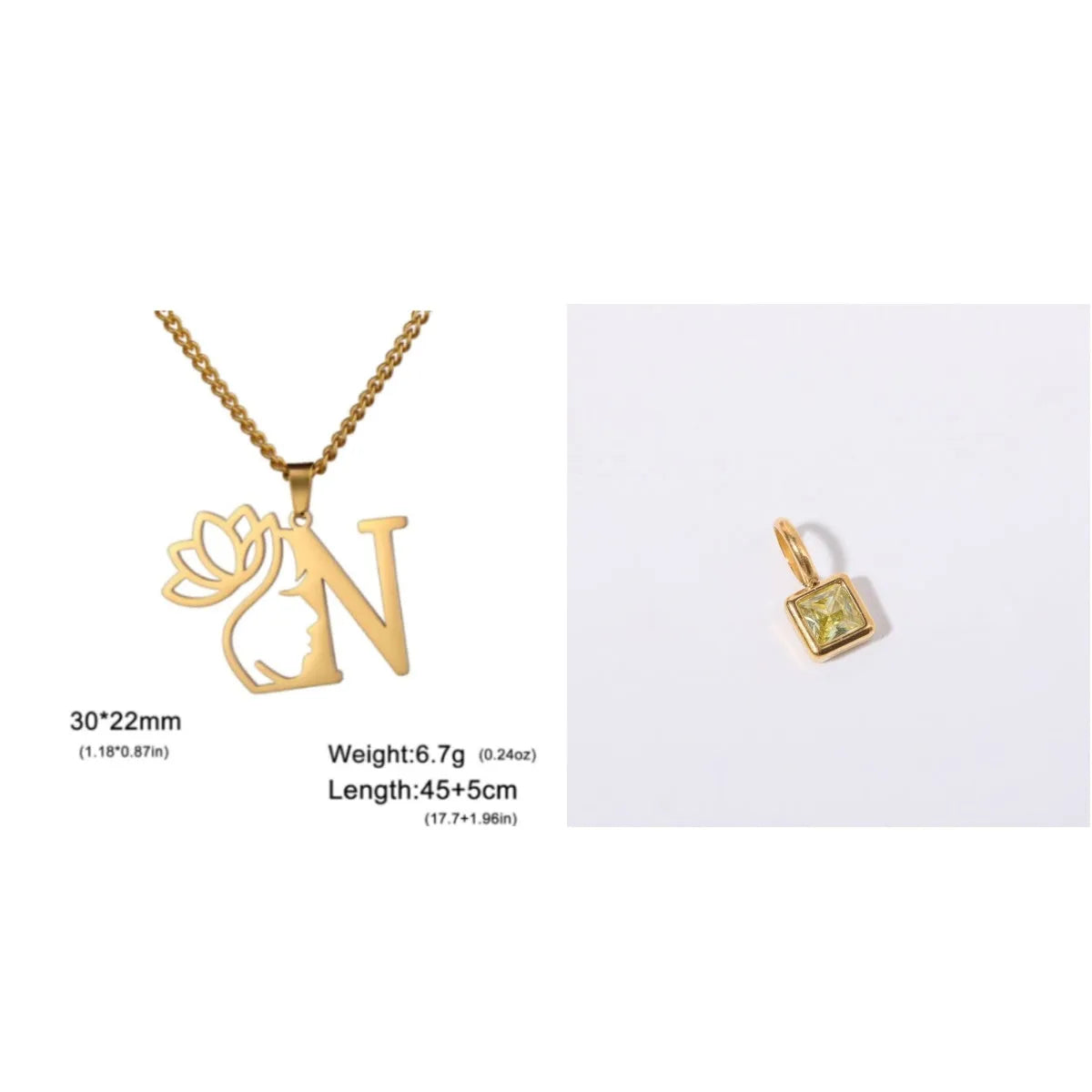 Stainless steel necklace with a single alphabet letter pendant on a cross chain, in gold or silver colour.