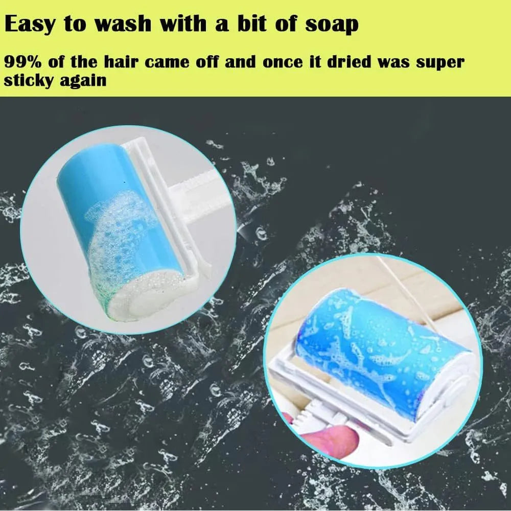 Blue reusable washable lint roller with protective cover for removing pet hair from clothes